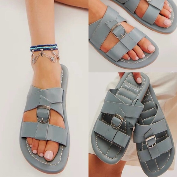 New • FREE PEOPLE • Sloan Buckle Sandal in Stormy Sea - Picture 1 of 5
